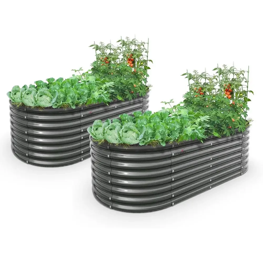 Raised Garden Bed - Oval Büyük 6x3x2 Galvanizli Metal Yükseltilmiş